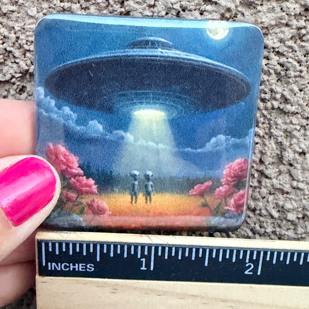 Handmade UFO Alien Abduction Sci-Fi Square Magnet 2x2 Inch